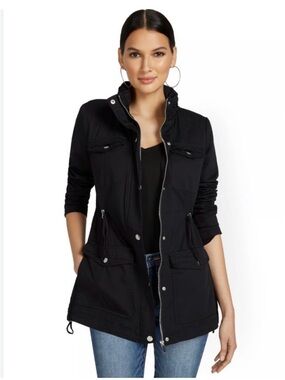 New York and Company Black Women's Med Utility Jacket - Sleek Lightweight Coat